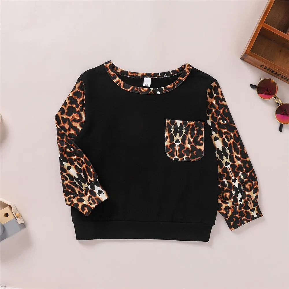 Girls Leopard Print Pockets Long Sleeve Top & Pants Kids Wholesale Clothing