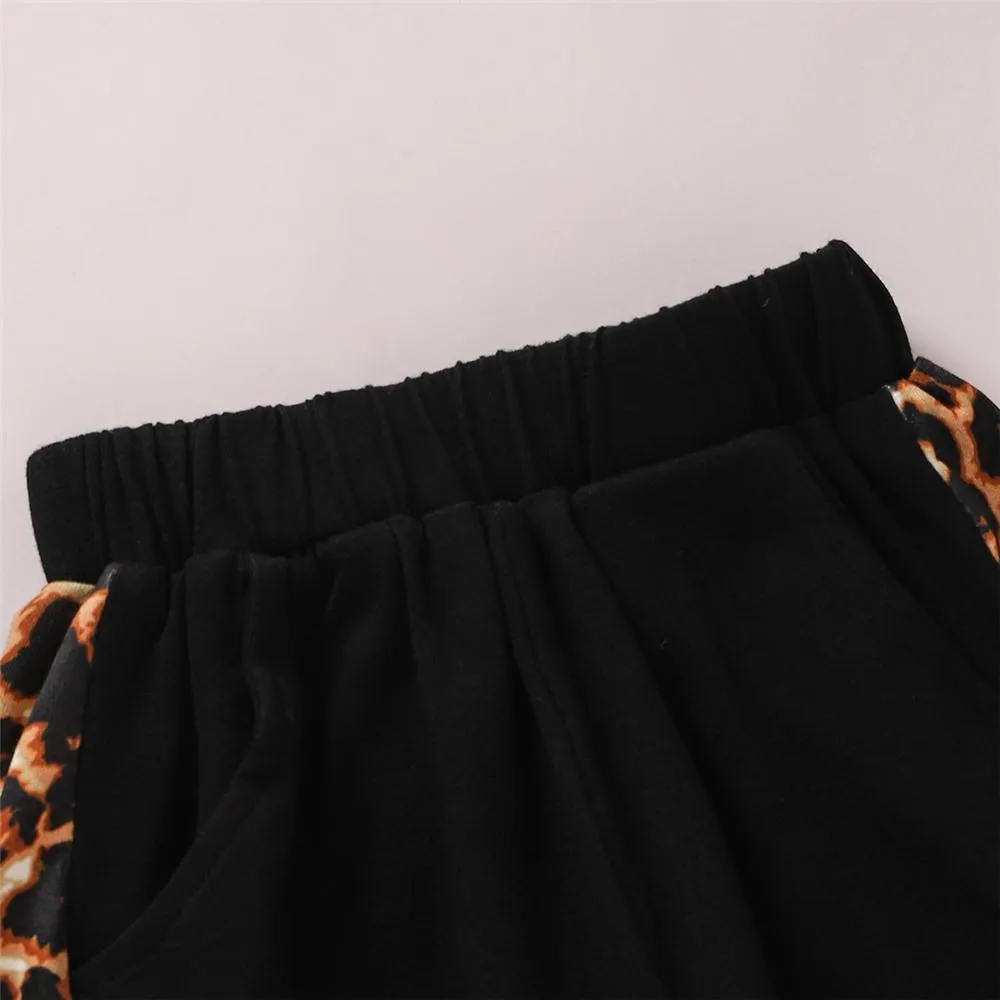 Girls Leopard Print Pockets Long Sleeve Top & Pants Kids Wholesale Clothing