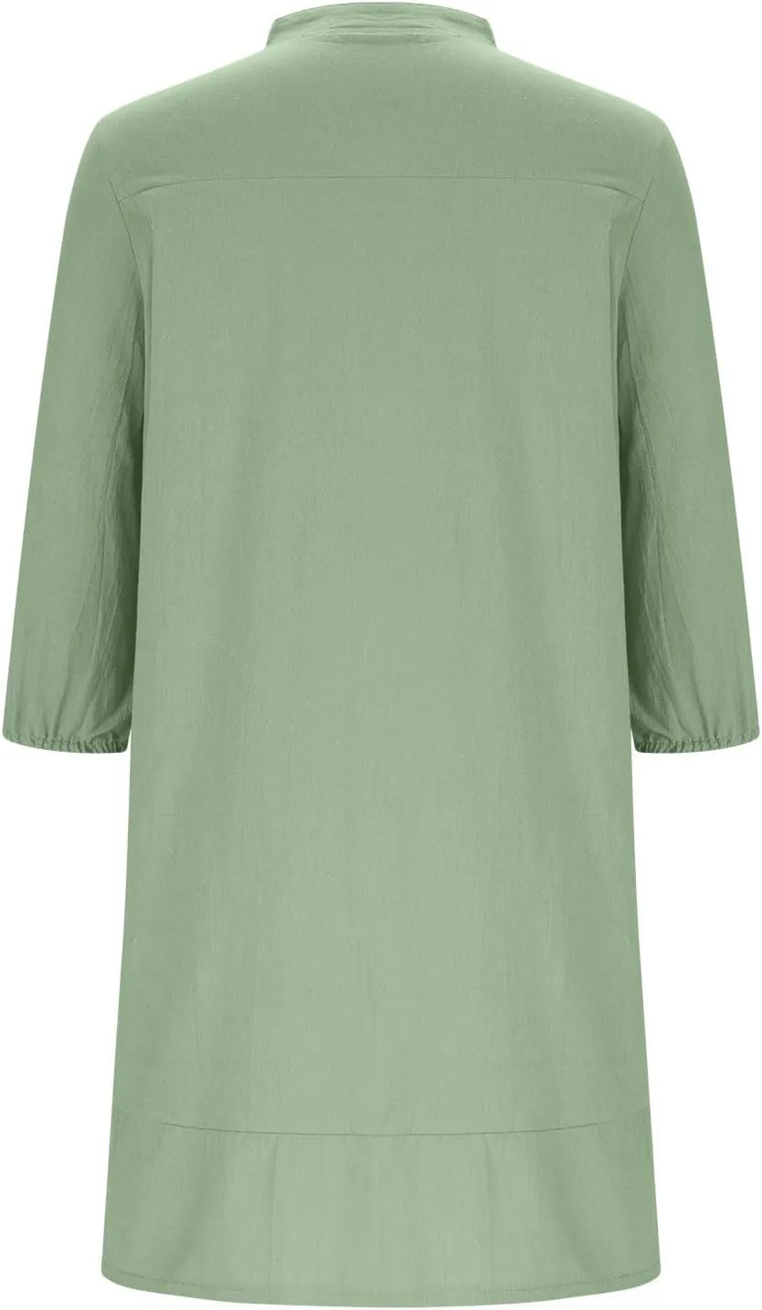hlysgo Women's Mini Dress with Pockets 2025 Summer Casual 3/4 Sleeve V Neck Short Dress Trendy Knee Length Going Out Dresses