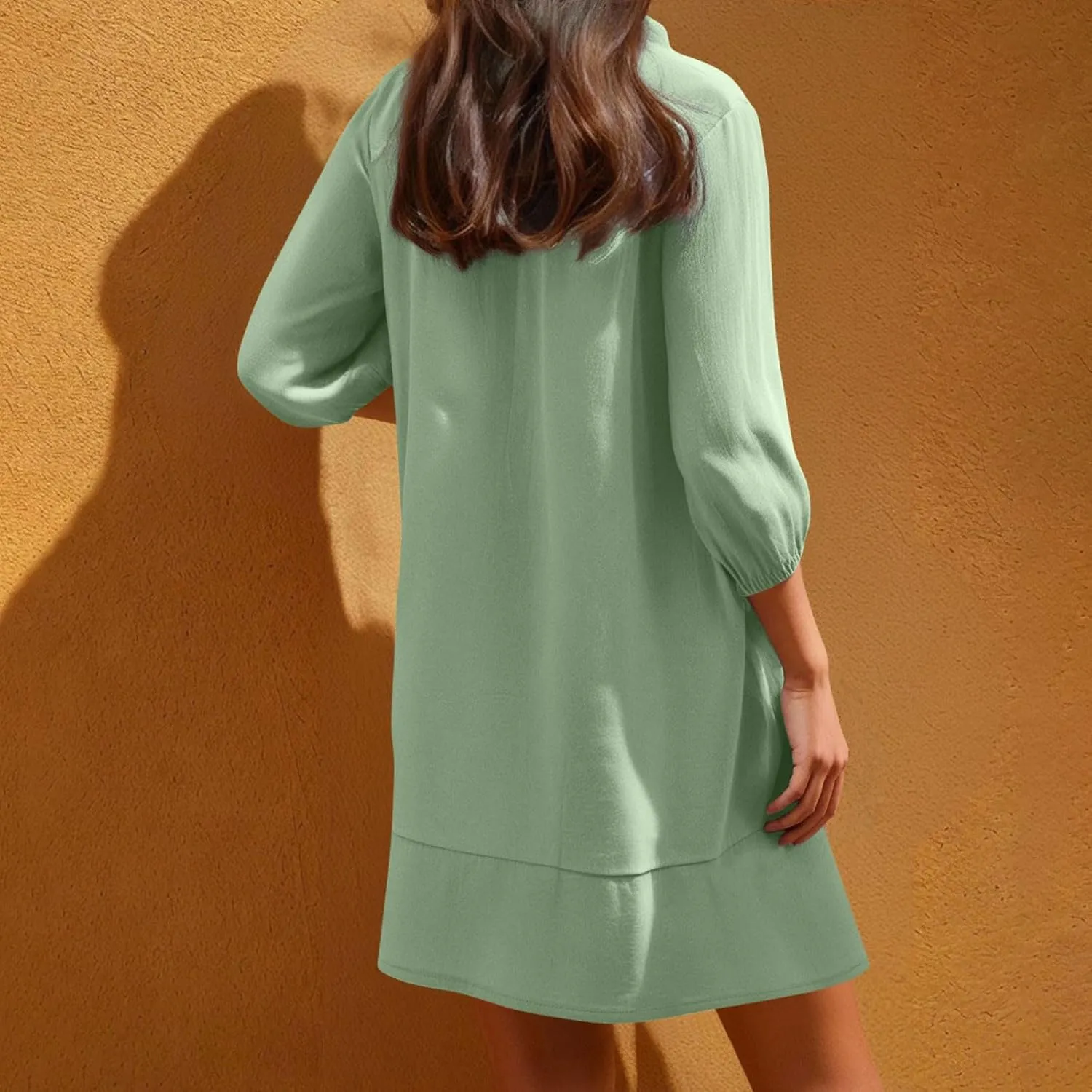hlysgo Women's Mini Dress with Pockets 2025 Summer Casual 3/4 Sleeve V Neck Short Dress Trendy Knee Length Going Out Dresses