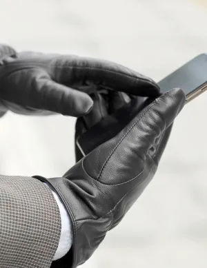 Karla Hanson Men's Deluxe Leather Touch Screen Gloves Elastic Band