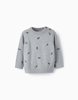 Knitted Jumper for Baby Boys 'Airplanes', Gray