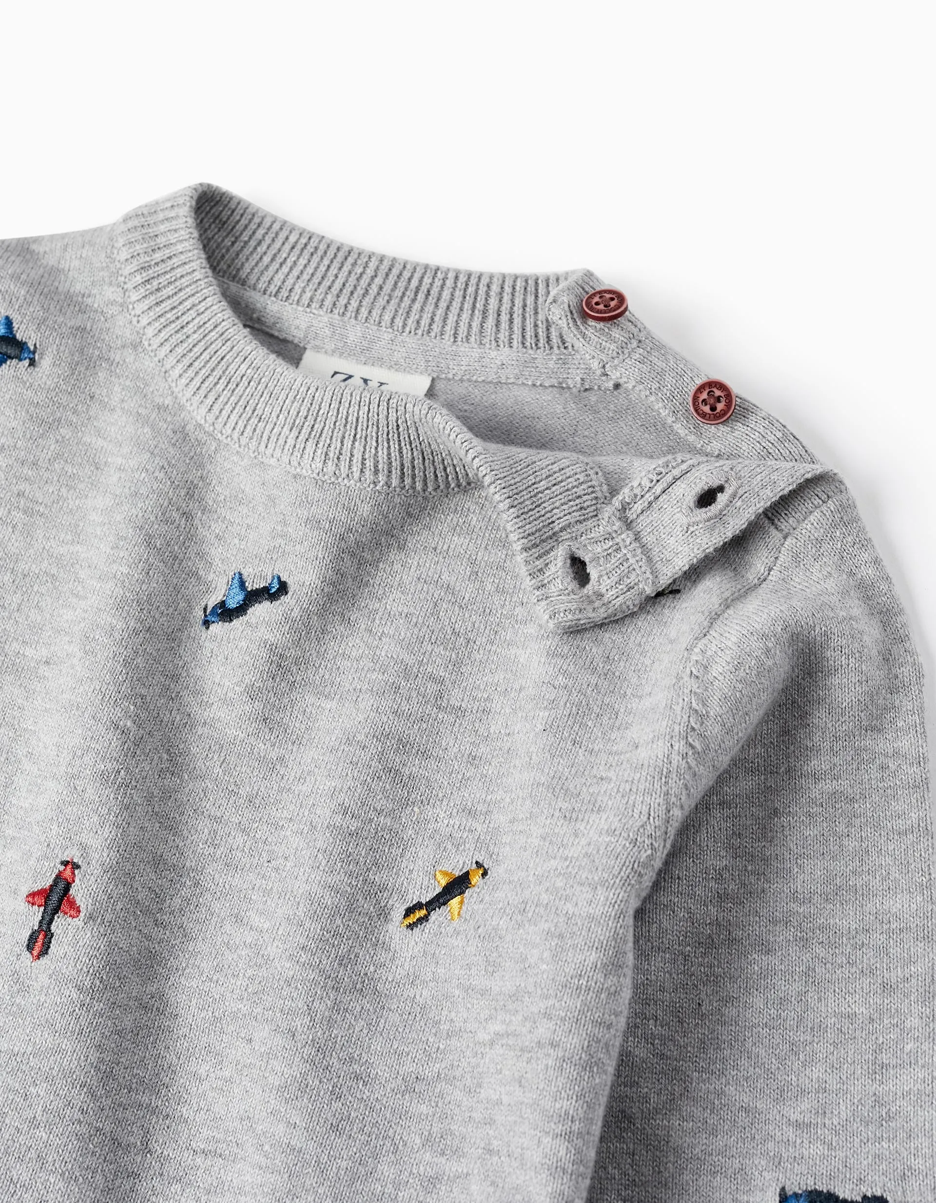 Knitted Jumper for Baby Boys 'Airplanes', Gray