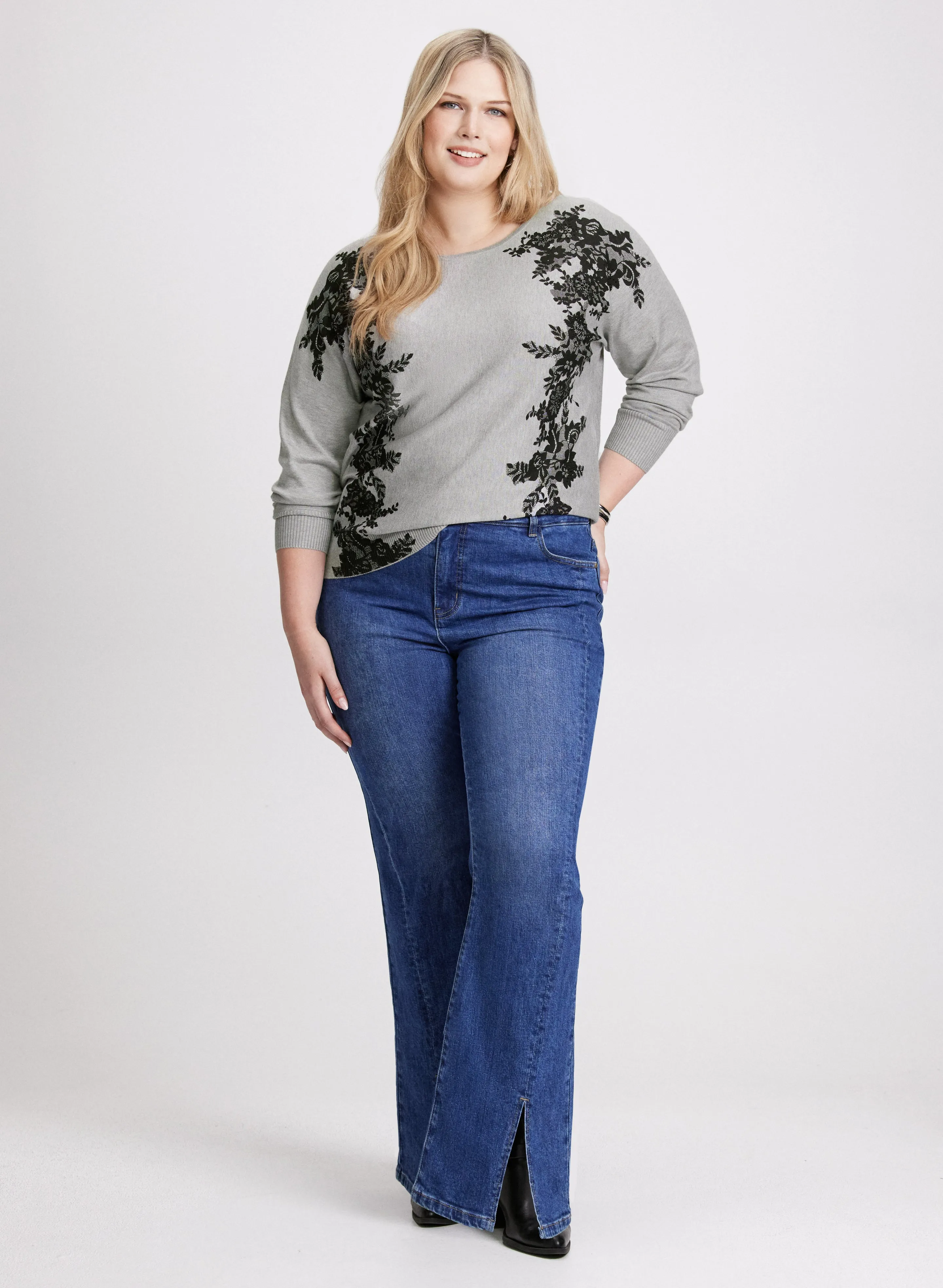 Lace Print Knit Pullover