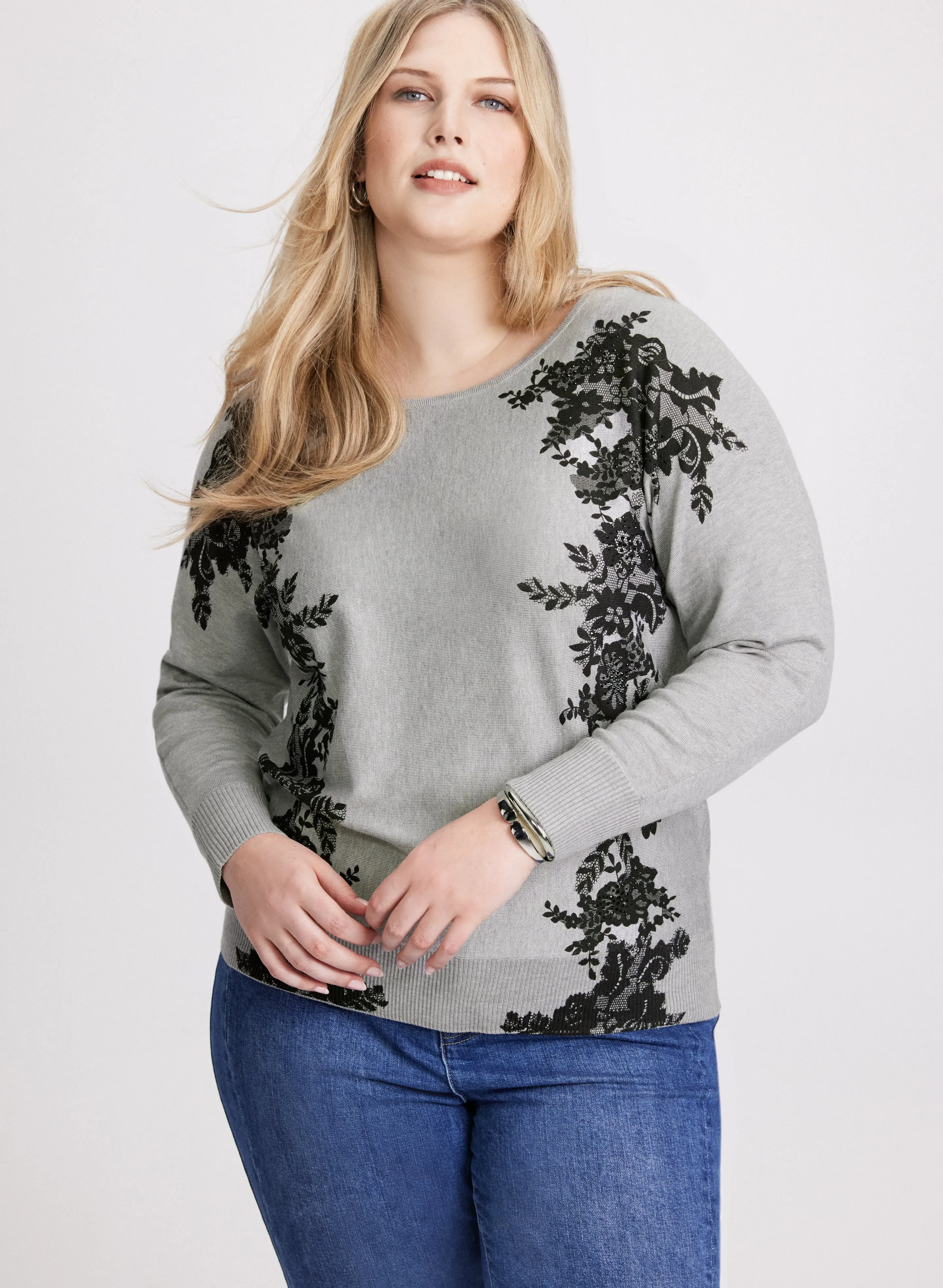 Lace Print Knit Pullover