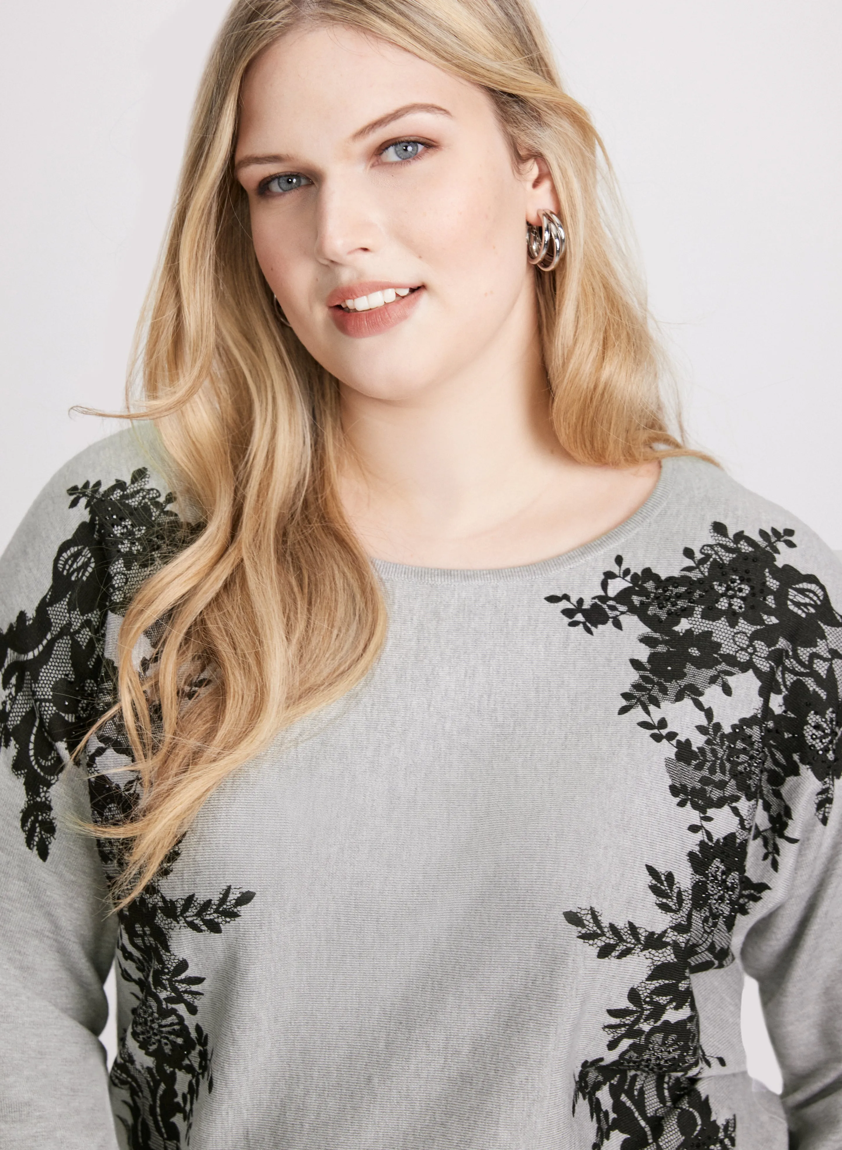 Lace Print Knit Pullover