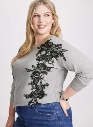 Lace Print Knit Pullover