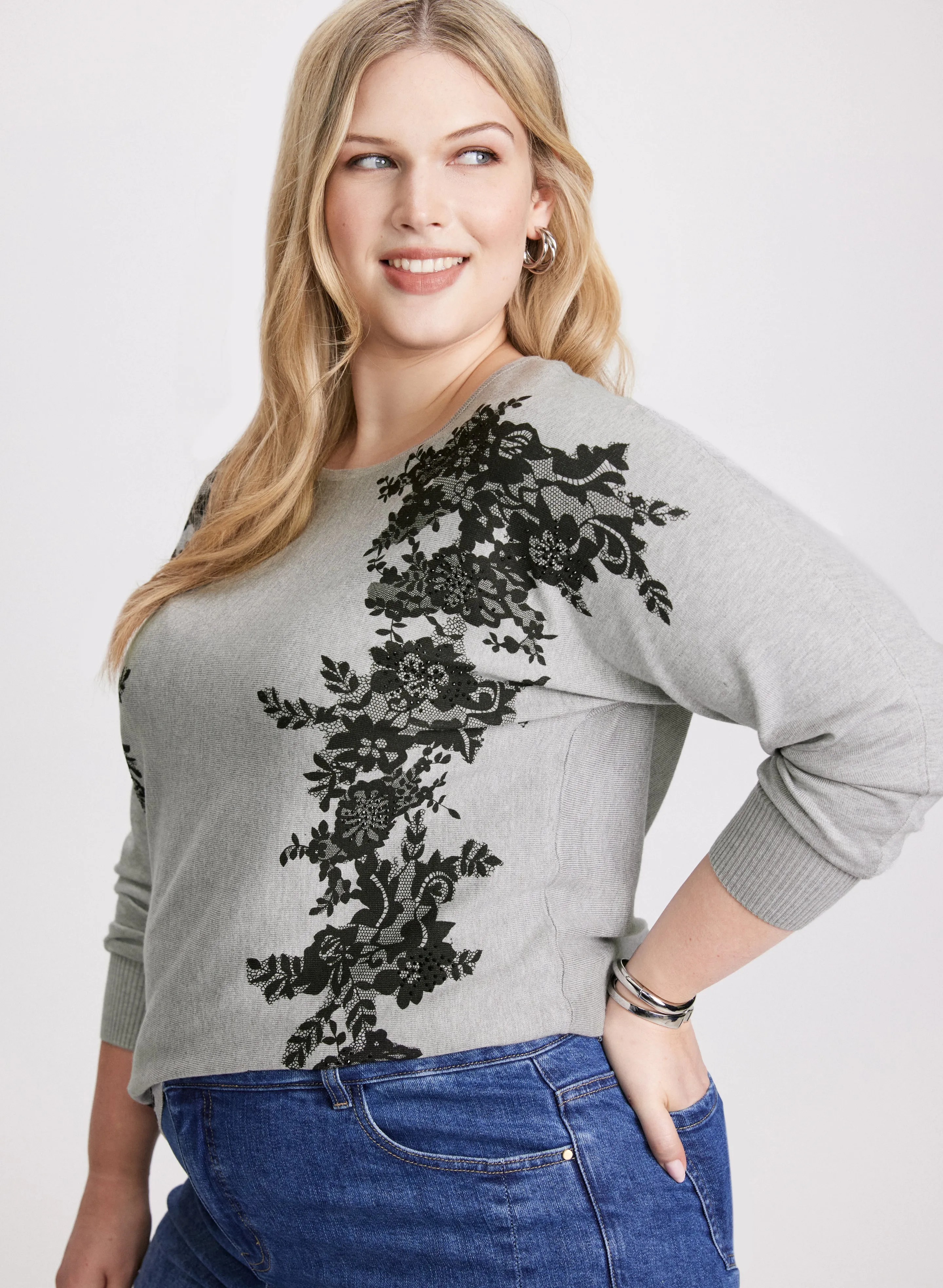 Lace Print Knit Pullover