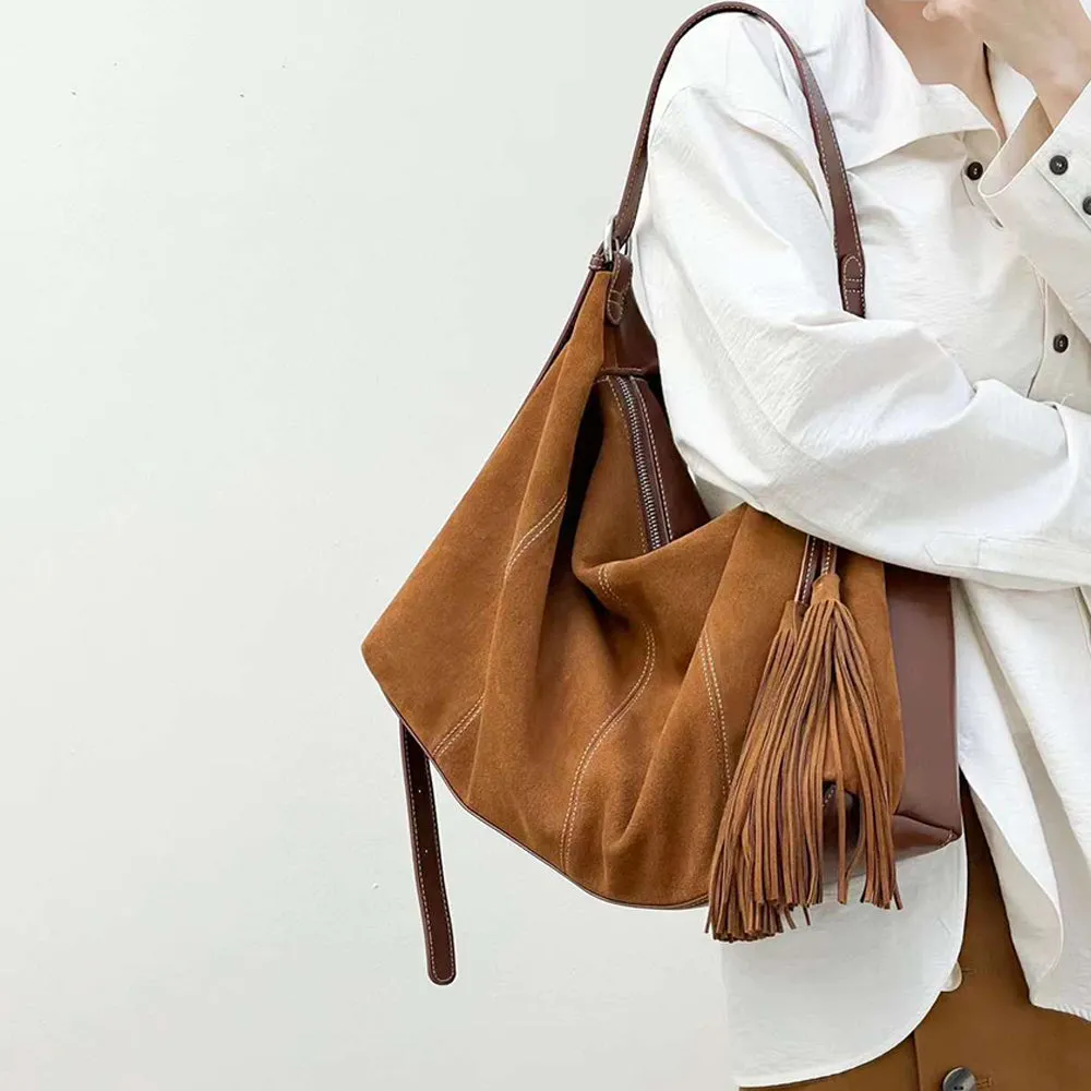 Lana Suede Slouchy Shoulder Bag - Chic Slouchy Design with Wide Shoulder Strap
