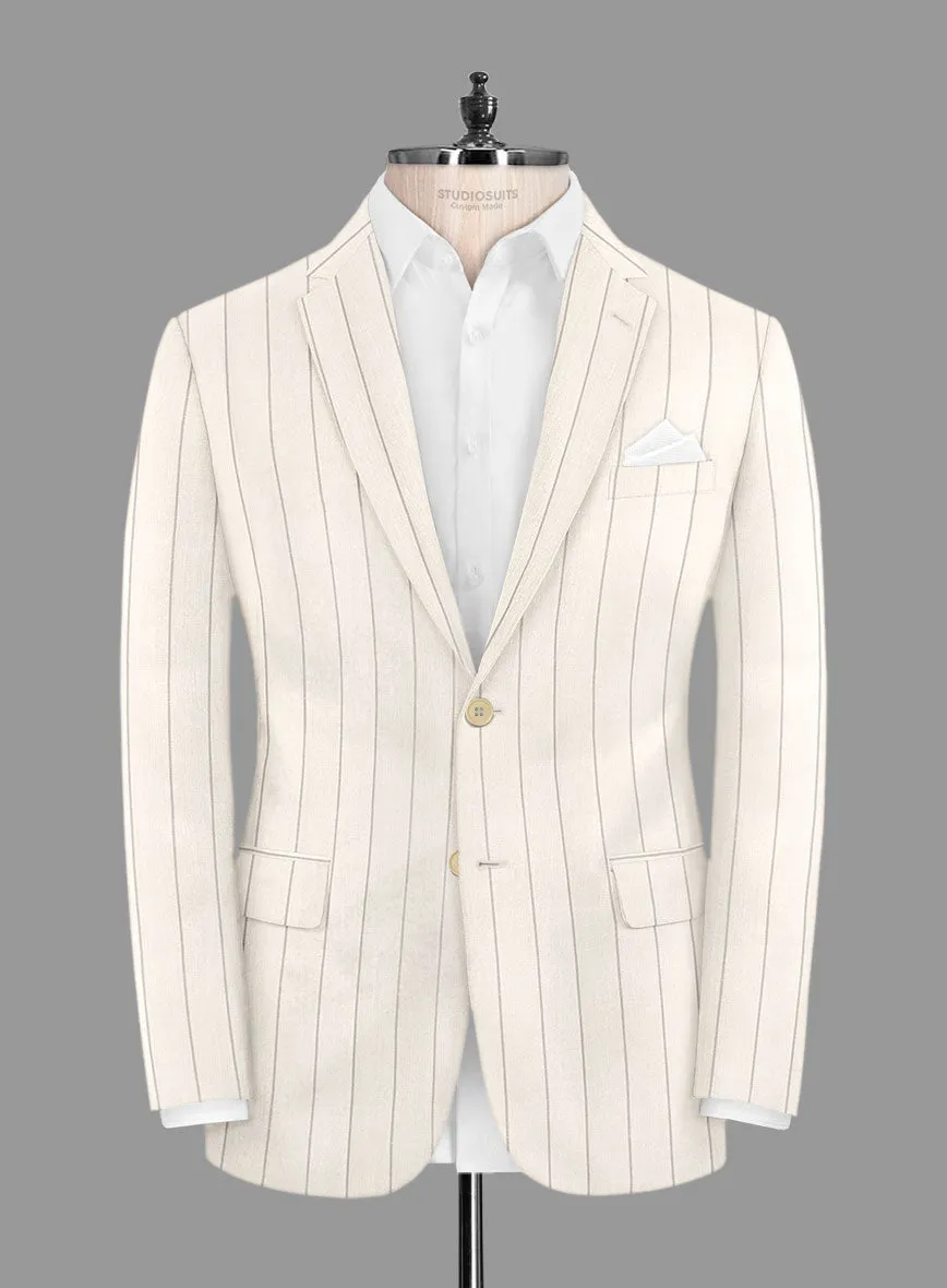 London Loom Beige Stripe Wool Silk Linen Jacket