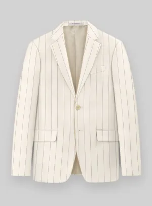 London Loom Beige Stripe Wool Silk Linen Jacket