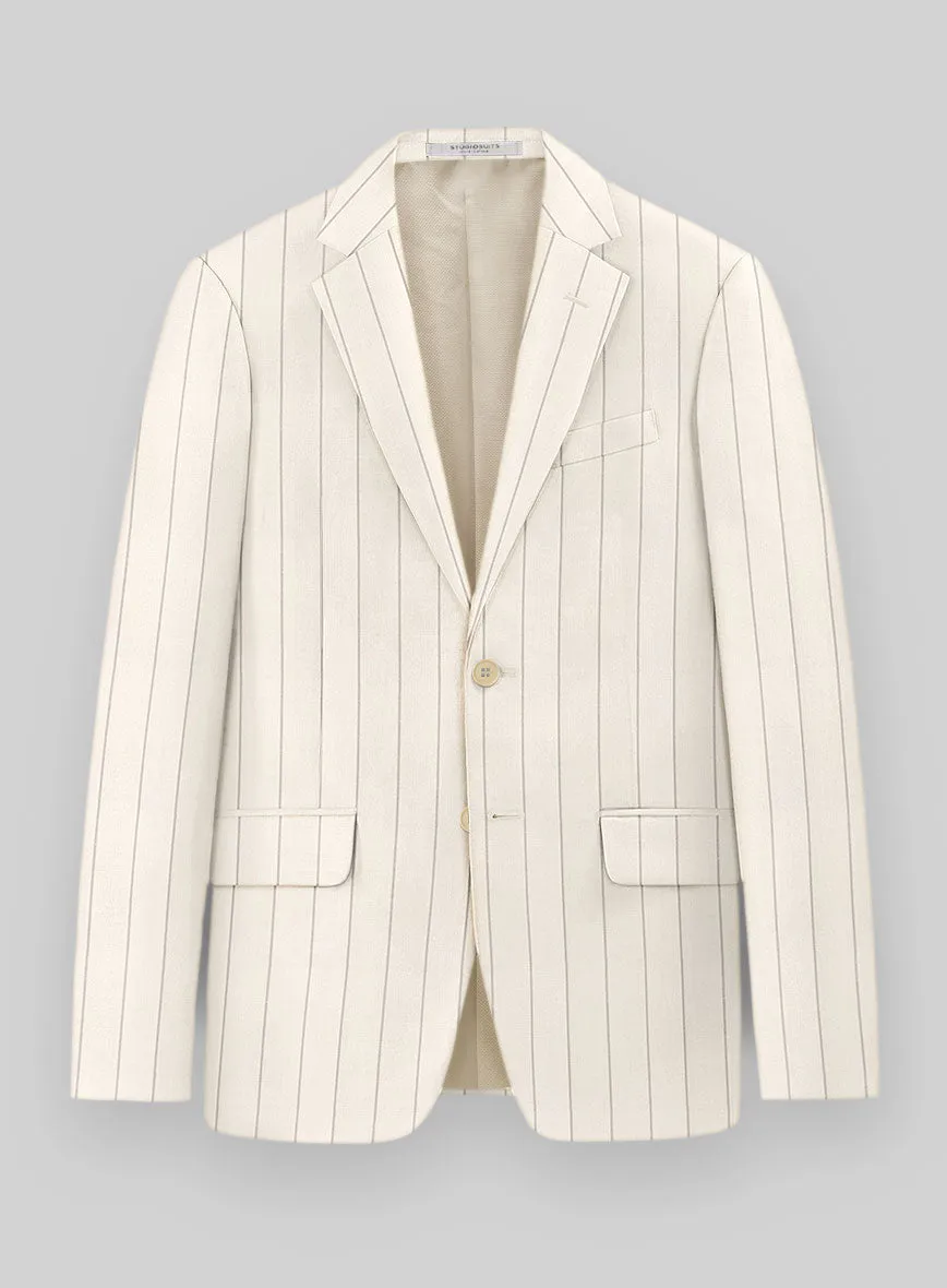 London Loom Beige Stripe Wool Silk Linen Jacket