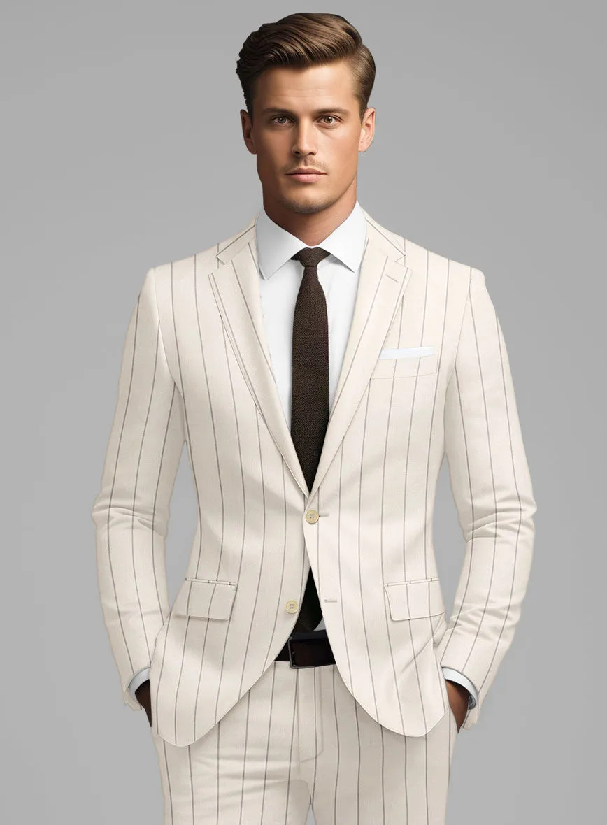 London Loom Beige Stripe Wool Silk Linen Jacket