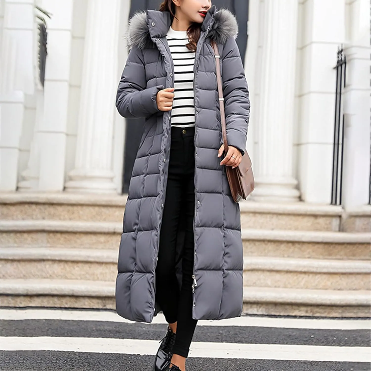 Long Jacket Women Fur Collar Lace Up Cotton Parkas Coat Classic Winter 2023 Warm with Hood Military Utility Jackets