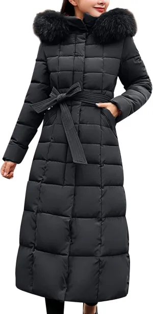 Long Jacket Women Fur Collar Lace Up Cotton Parkas Coat Classic Winter 2023 Warm with Hood Military Utility Jackets