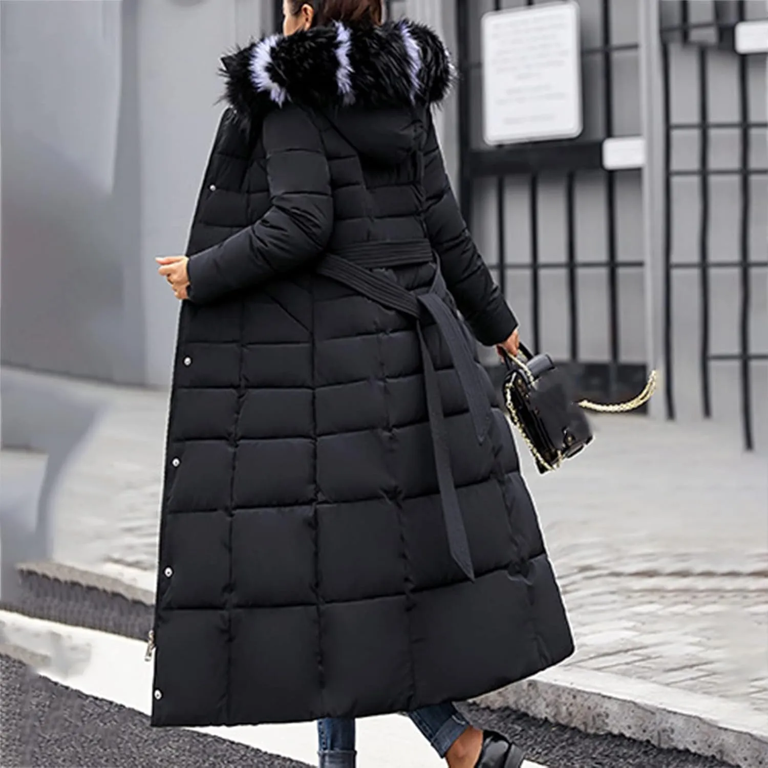 Long Jacket Women Fur Collar Lace Up Cotton Parkas Coat Classic Winter 2023 Warm with Hood Military Utility Jackets