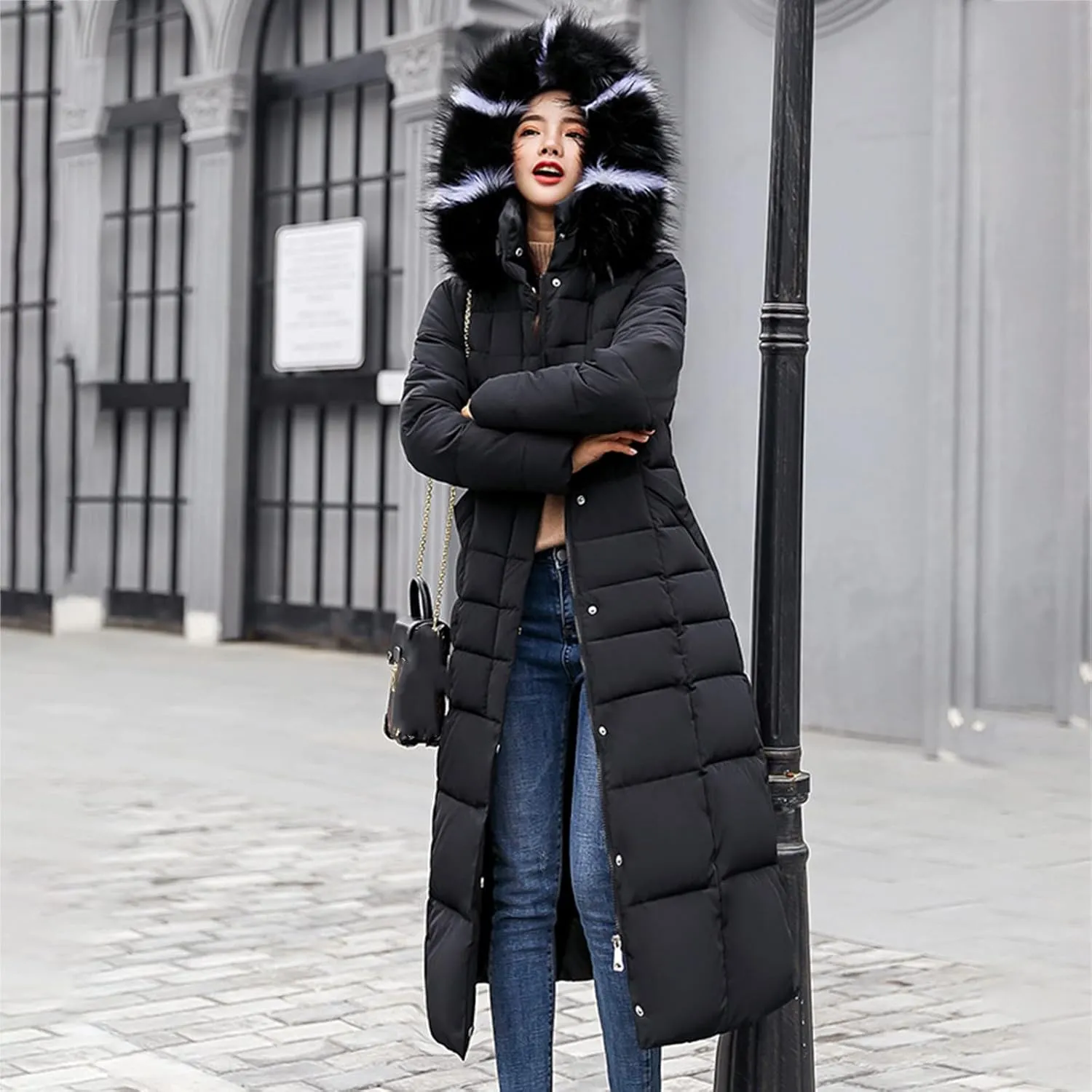 Long Jacket Women Fur Collar Lace Up Cotton Parkas Coat Classic Winter 2023 Warm with Hood Military Utility Jackets