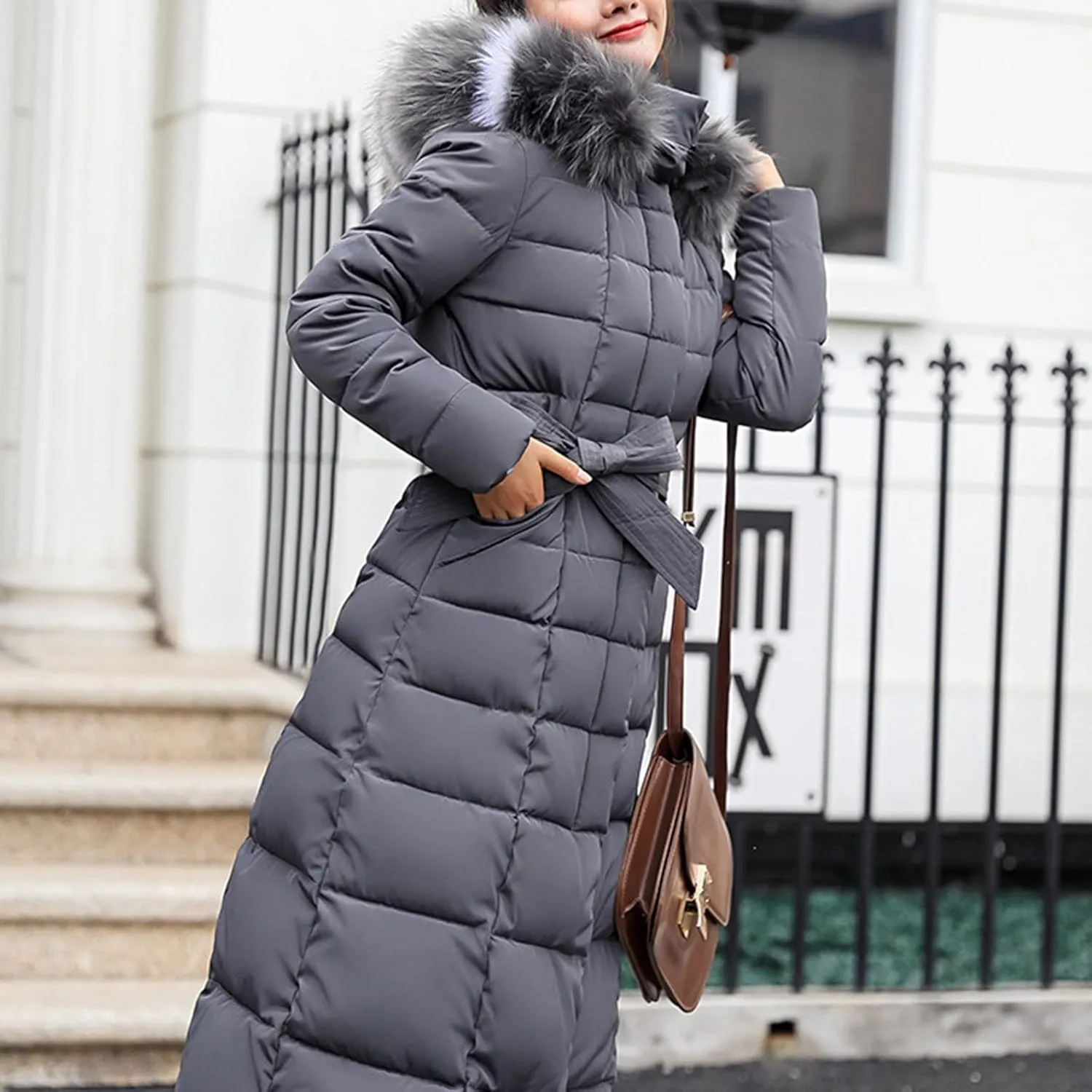 Long Jacket Women Fur Collar Lace Up Cotton Parkas Coat Classic Winter 2023 Warm with Hood Military Utility Jackets