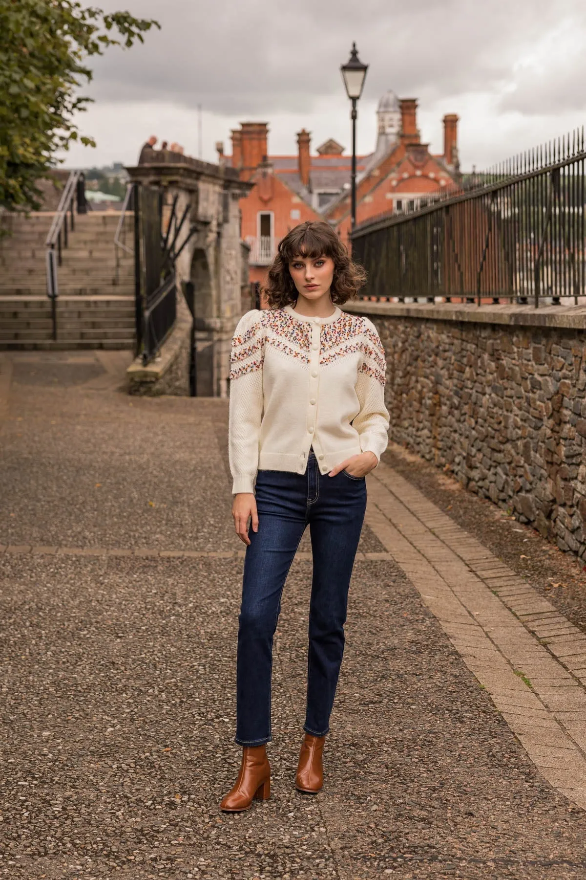 Long Sleeve Confetti Cardigan in Ivory