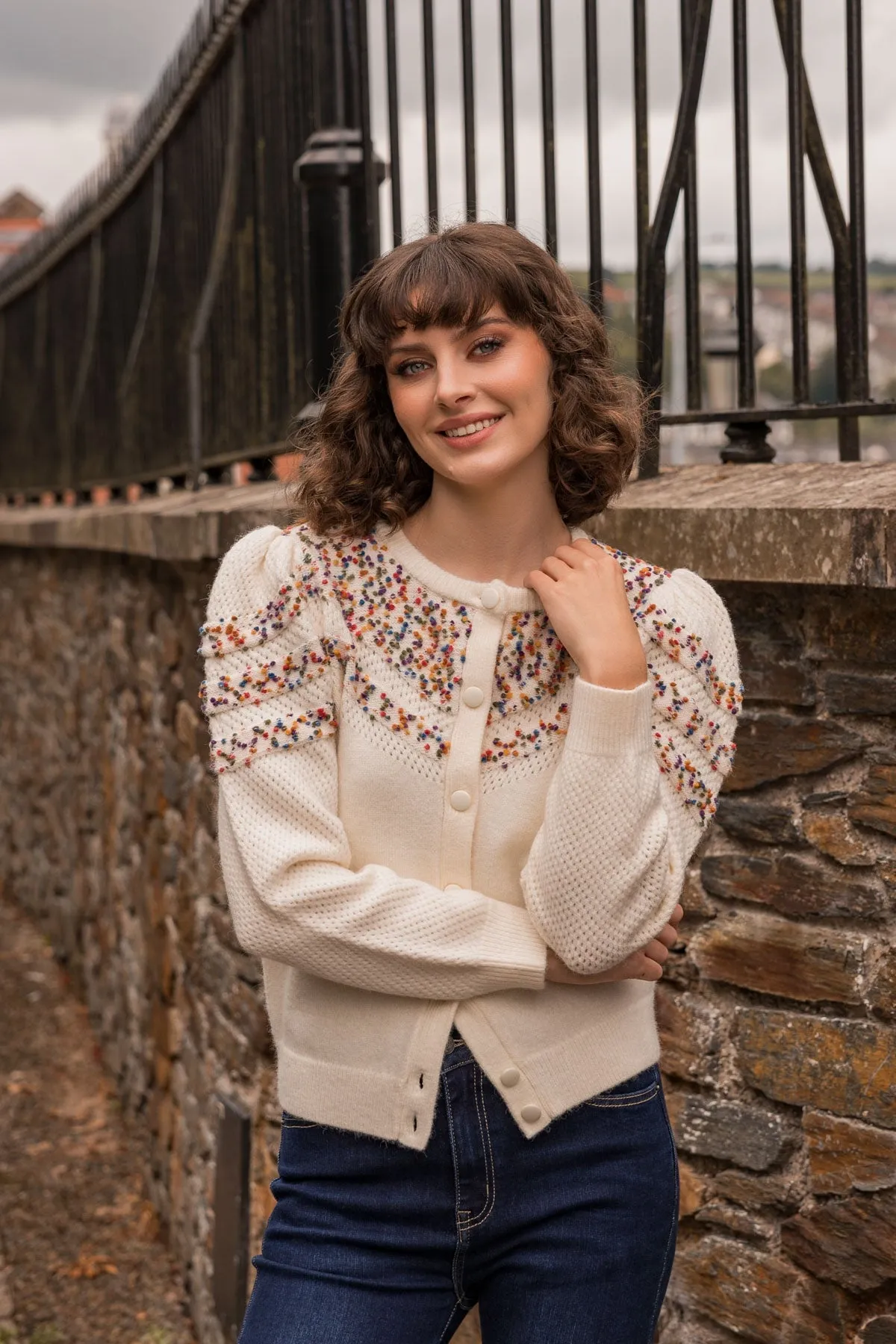 Long Sleeve Confetti Cardigan in Ivory