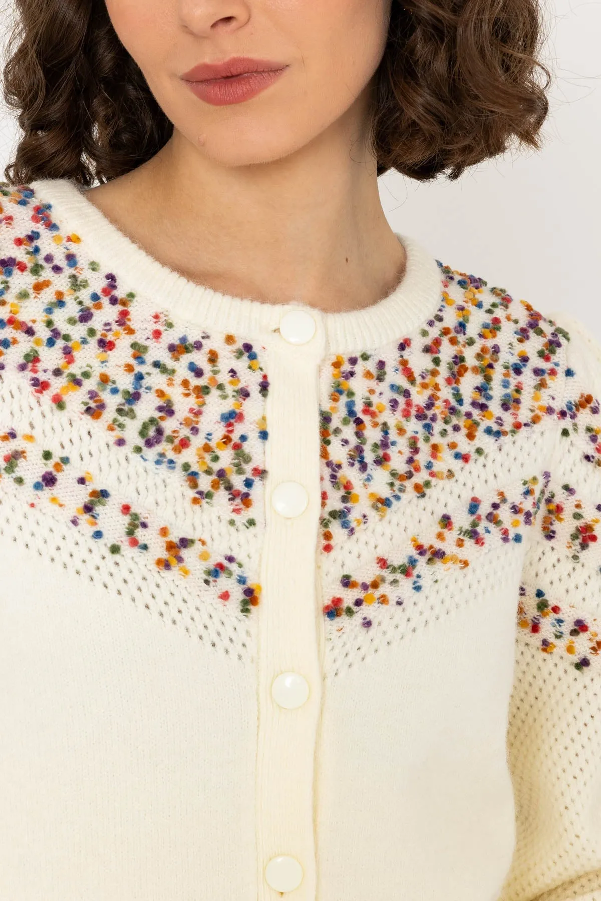 Long Sleeve Confetti Cardigan in Ivory