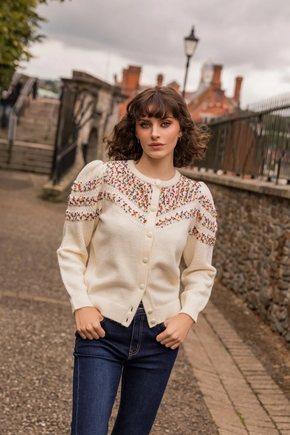 Long Sleeve Confetti Cardigan in Ivory