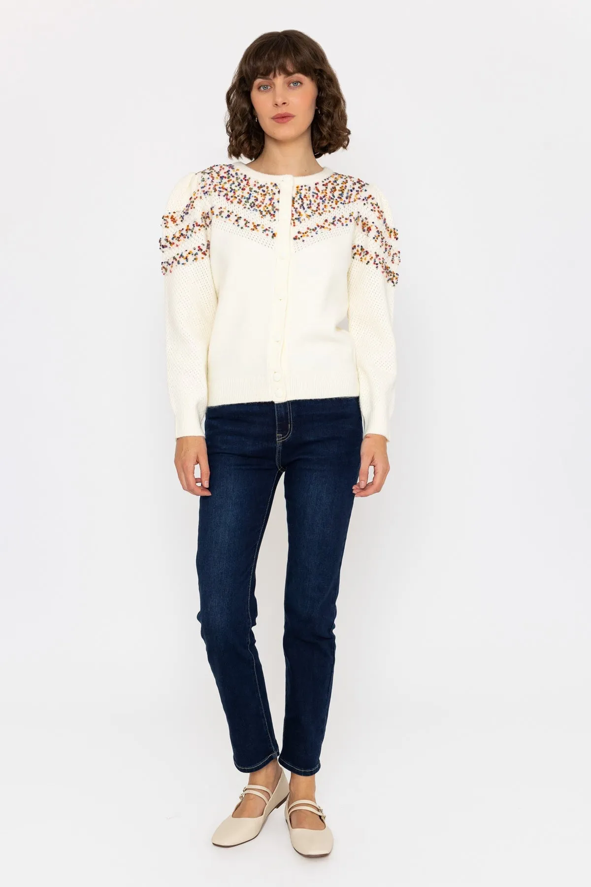 Long Sleeve Confetti Cardigan in Ivory