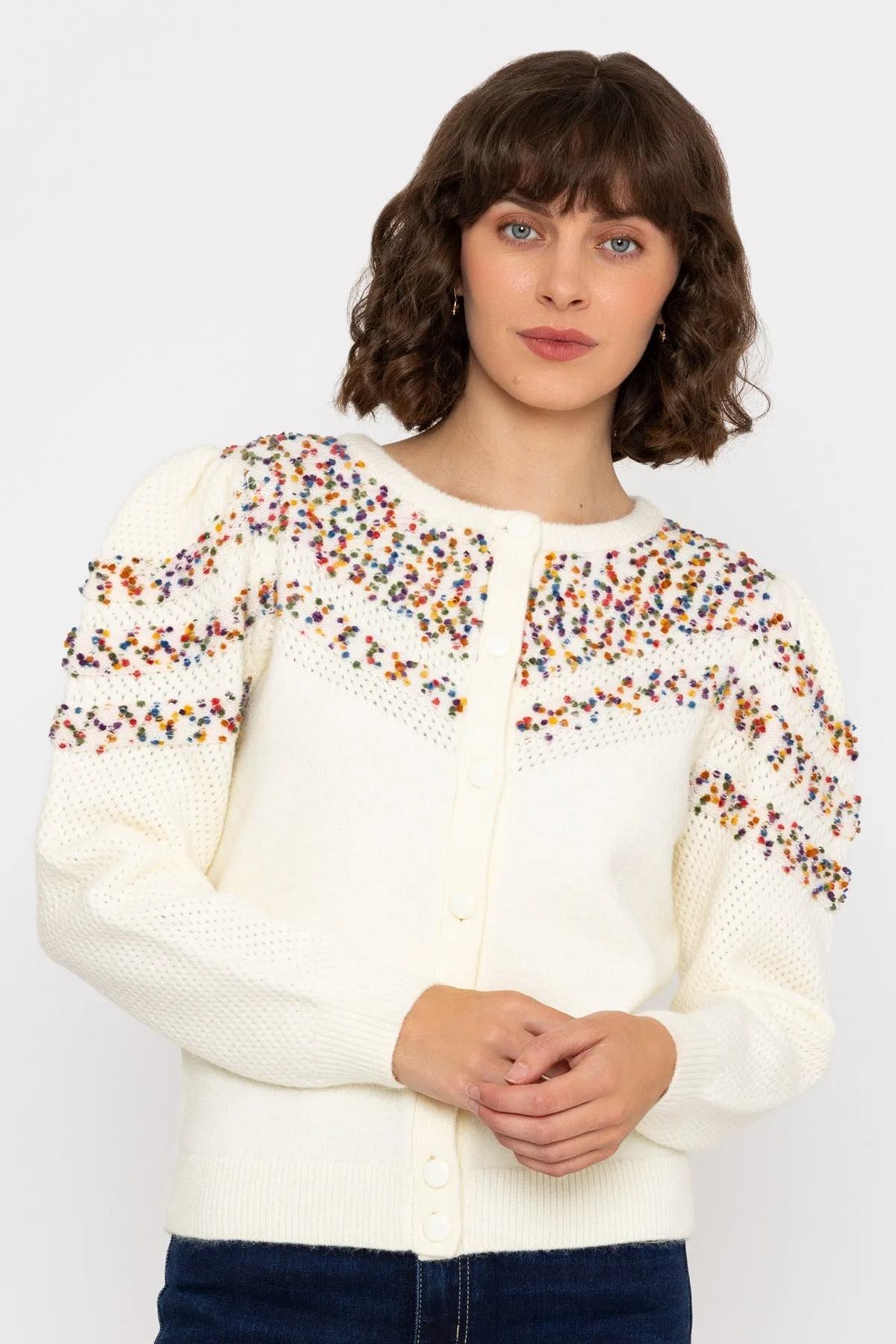 Long Sleeve Confetti Cardigan in Ivory