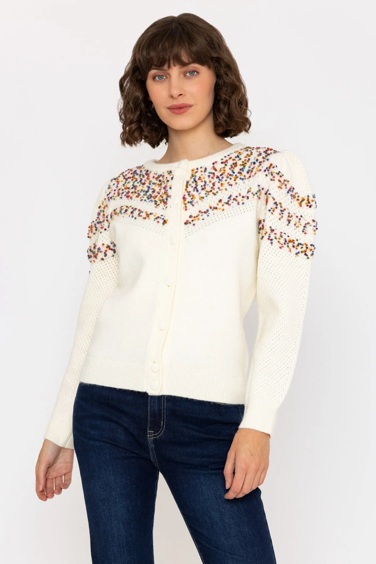 Long Sleeve Confetti Cardigan in Ivory