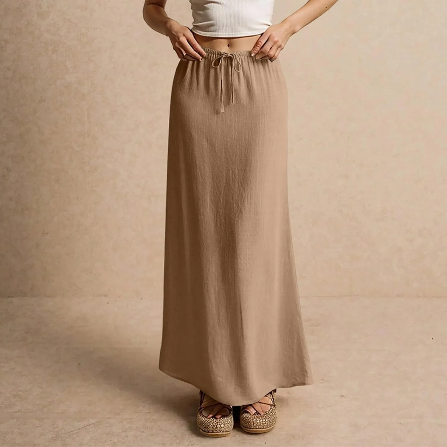 Maxi Skirts for Women Womens Trendy Summer Comfy Drawstring Waist A Line Skirts Cute Vacation Long Flowy Skirt