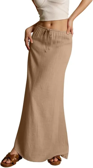 Maxi Skirts for Women Womens Trendy Summer Comfy Drawstring Waist A Line Skirts Cute Vacation Long Flowy Skirt
