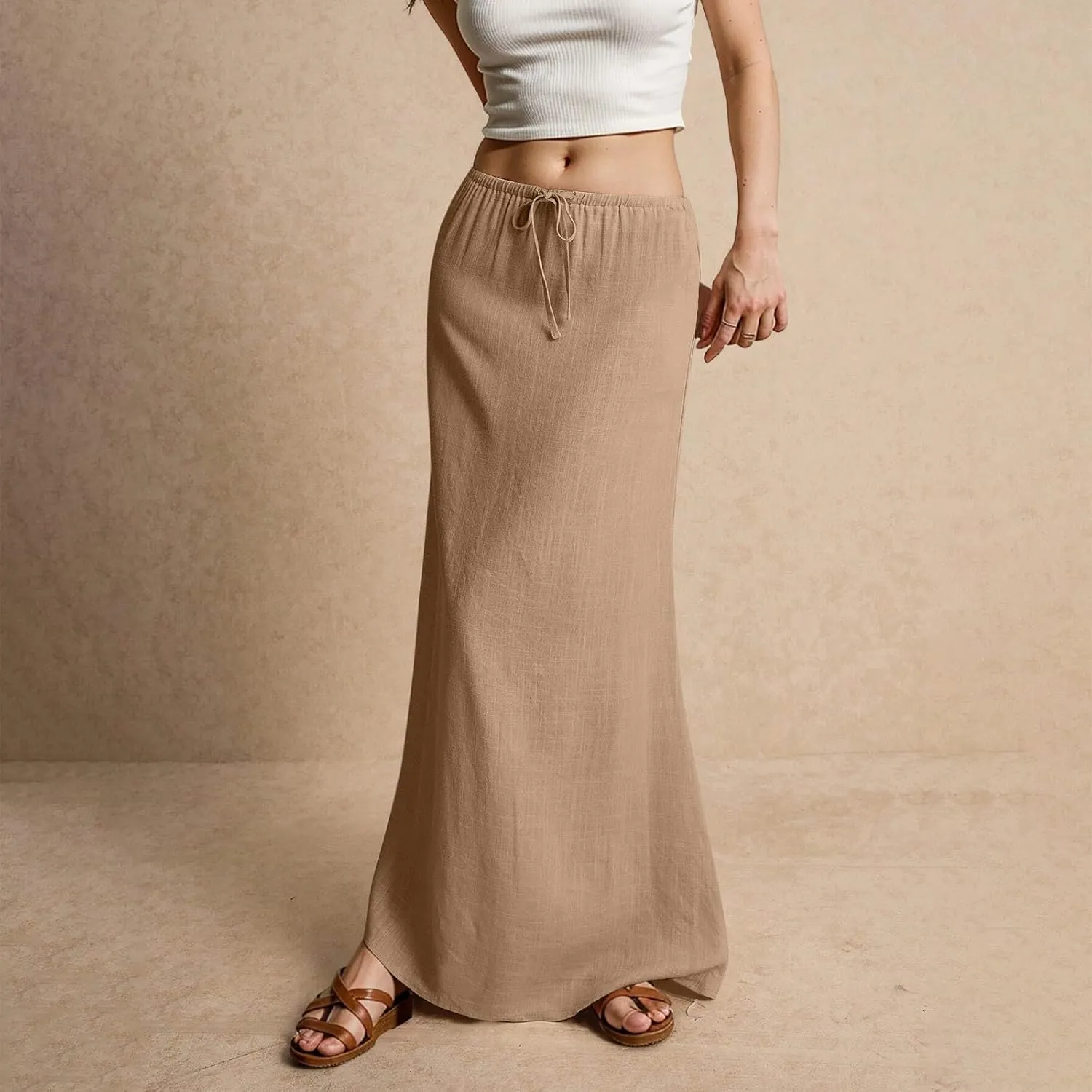 Maxi Skirts for Women Womens Trendy Summer Comfy Drawstring Waist A Line Skirts Cute Vacation Long Flowy Skirt