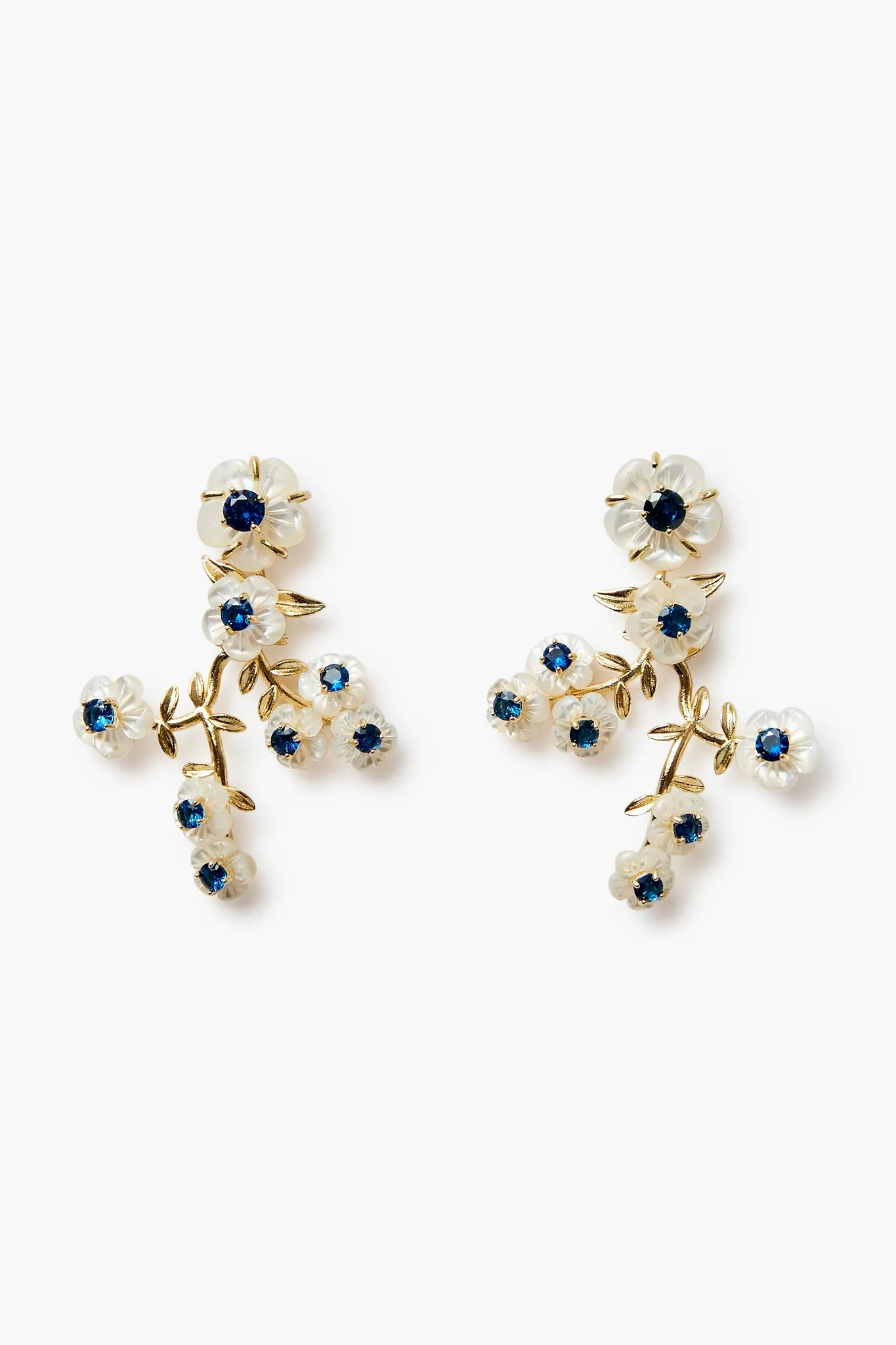 Medium Blue Pearl Flower Cluster Vine Earrings