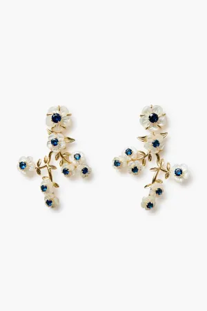 Medium Blue Pearl Flower Cluster Vine Earrings