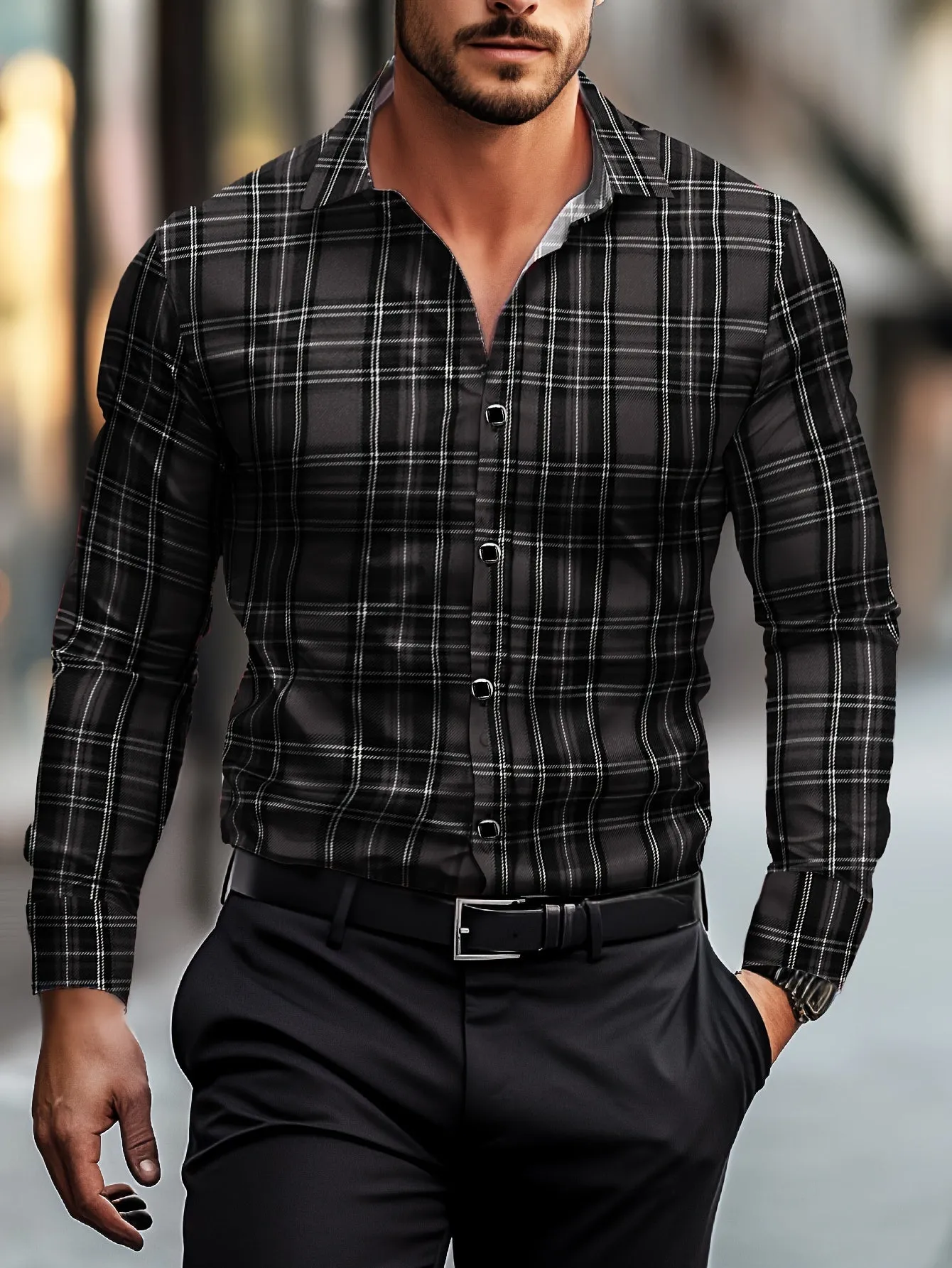 Men's Classic Design Plaid Pattern Dress Shirt