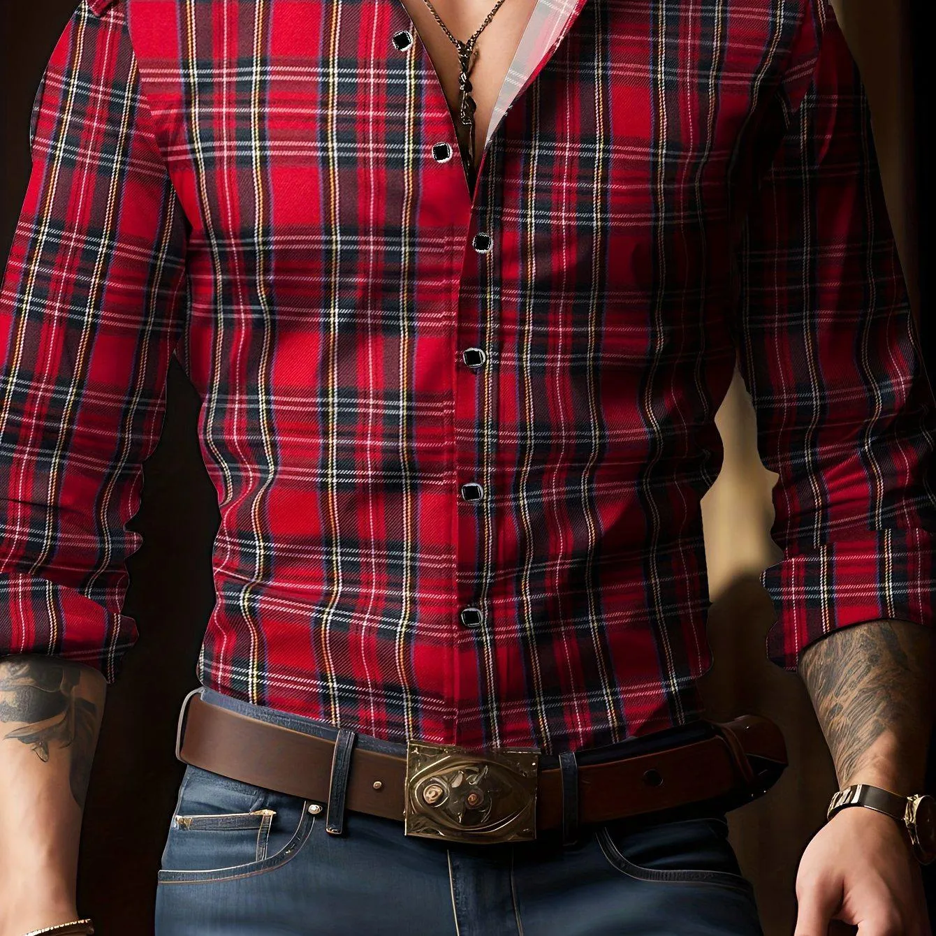 Men's Classic Design Plaid Pattern Dress Shirt