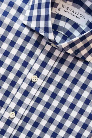 Navy Large Gingham Check Poplin Ladies Bespoke Shirt