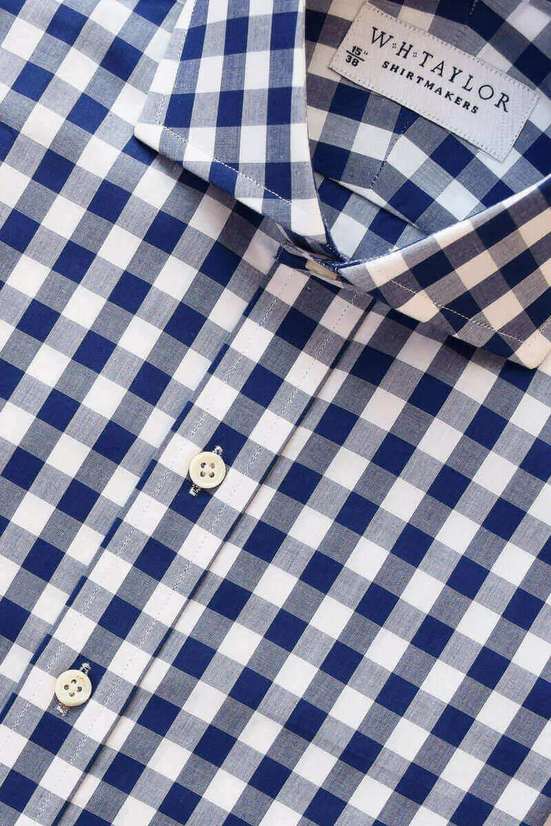 Navy Large Gingham Check Poplin Ladies Bespoke Shirt