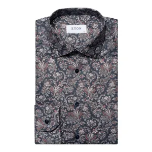 Navy Paisley Print Signature Twill Contemporary Fit Shirt