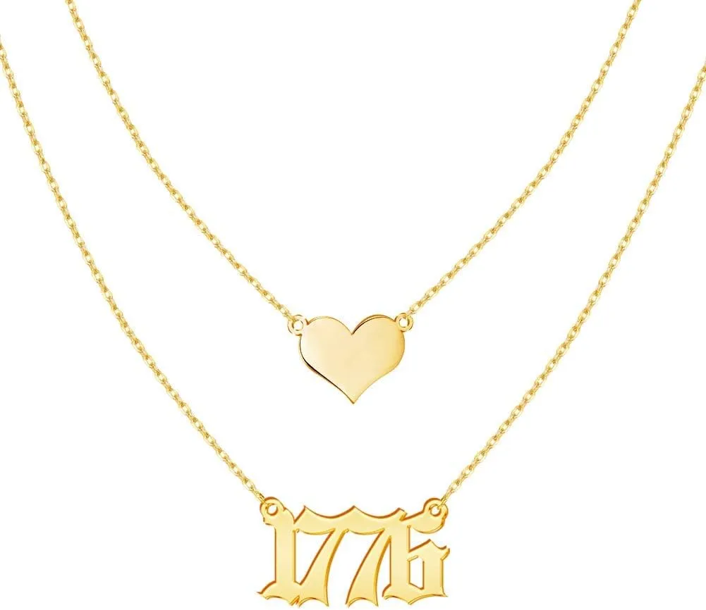 Novgarden 18K Gold Plated Birth Year Initial Necklace with Heart, Old English Lucky Number Choker Personalized Letter Necklace Layer Pendant Charm Gift for Women, Best Friend