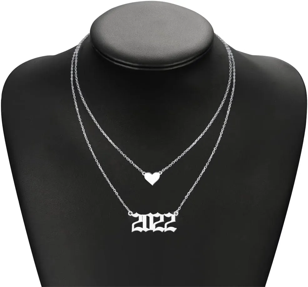 Novgarden 18K Gold Plated Birth Year Initial Necklace with Heart, Old English Lucky Number Choker Personalized Letter Necklace Layer Pendant Charm Gift for Women, Best Friend