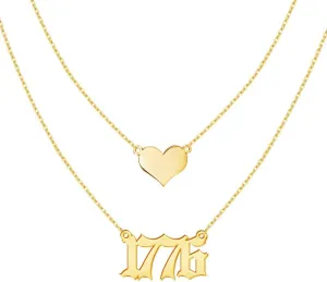 Novgarden 18K Gold Plated Birth Year Initial Necklace with Heart, Old English Lucky Number Choker Personalized Letter Necklace Layer Pendant Charm Gift for Women, Best Friend