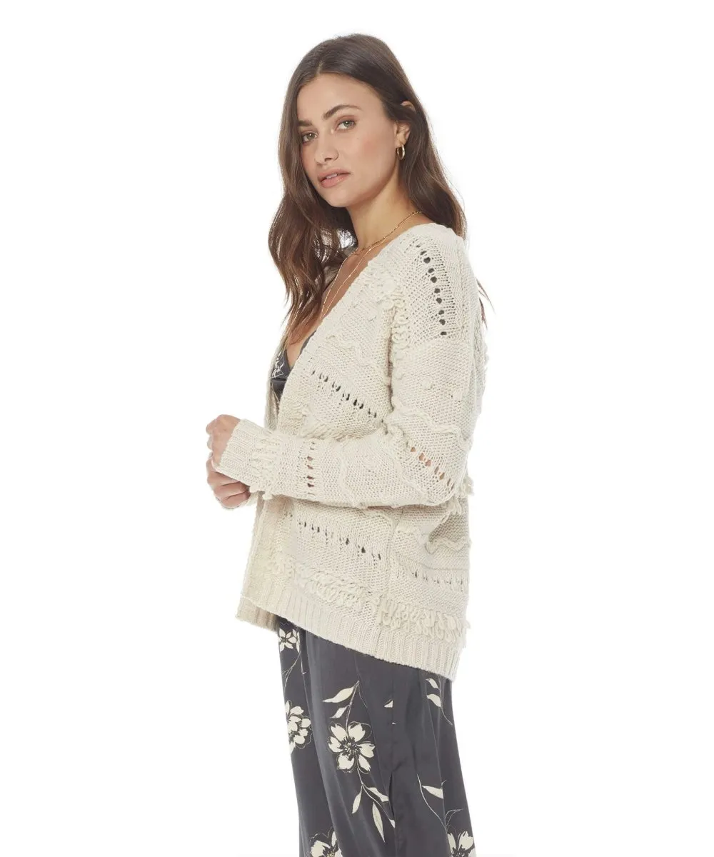 Oatmeal Tassel LS Open Front Sweater