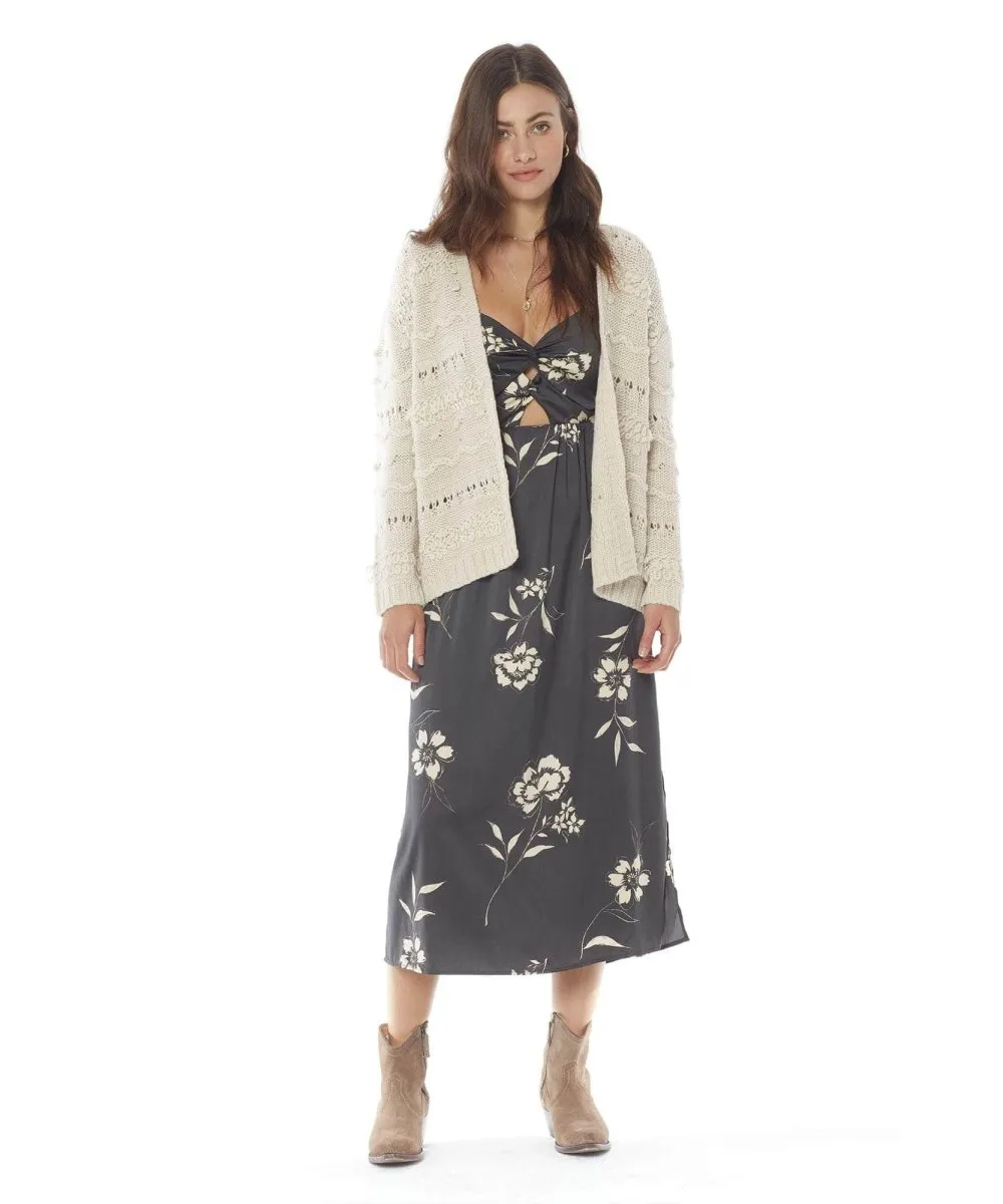 Oatmeal Tassel LS Open Front Sweater