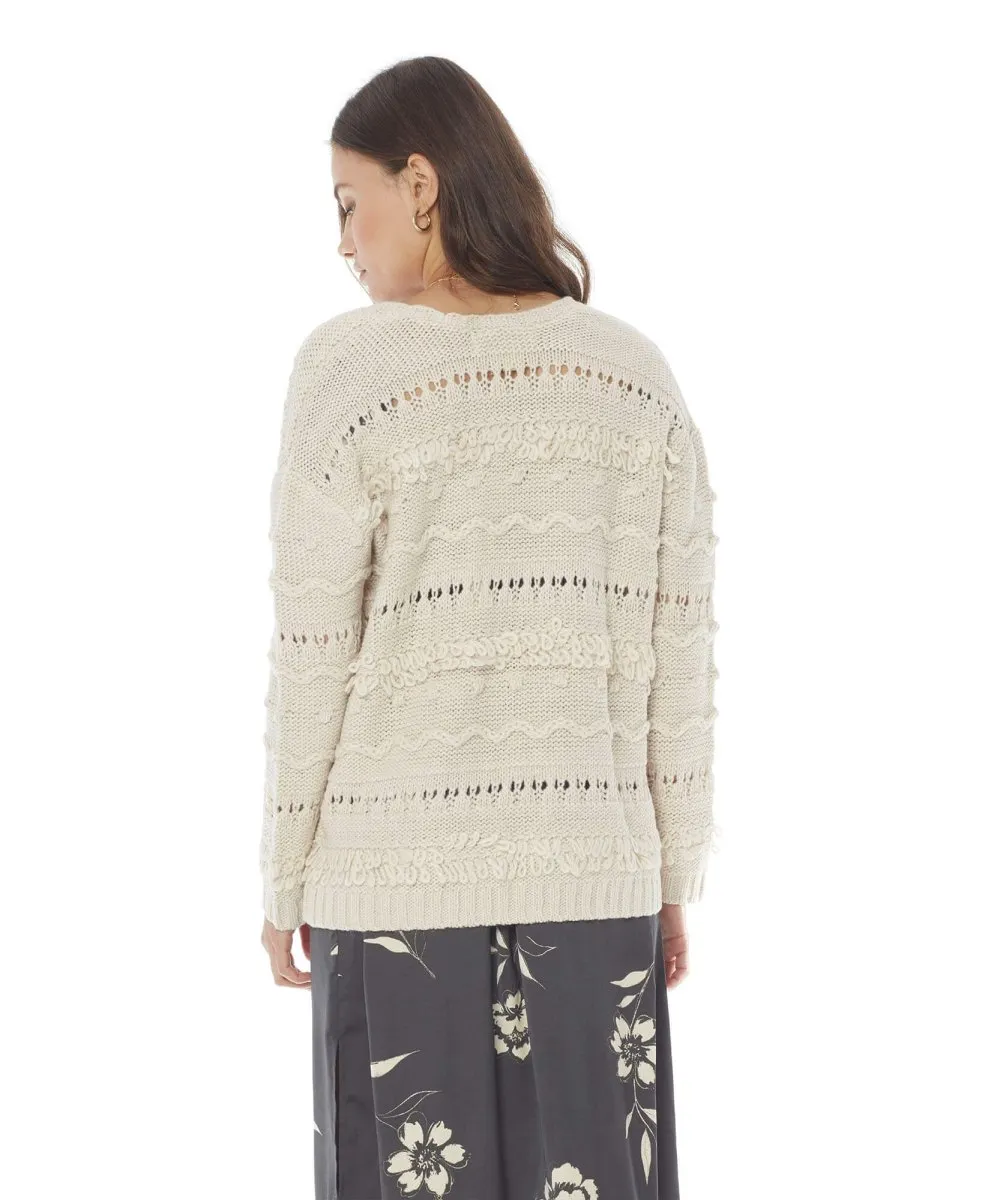 Oatmeal Tassel LS Open Front Sweater