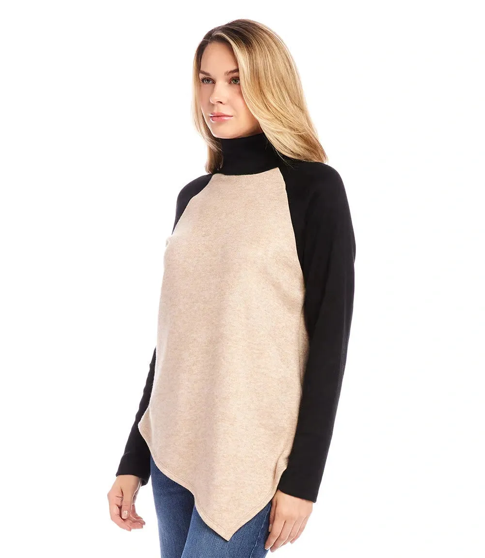 Orion Oatmeal with Black Asymmetric Turtleneck Top - Karen Kane 4L57503