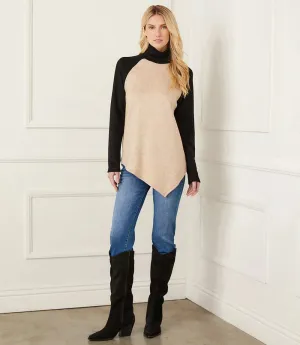 Orion Oatmeal with Black Asymmetric Turtleneck Top - Karen Kane 4L57503