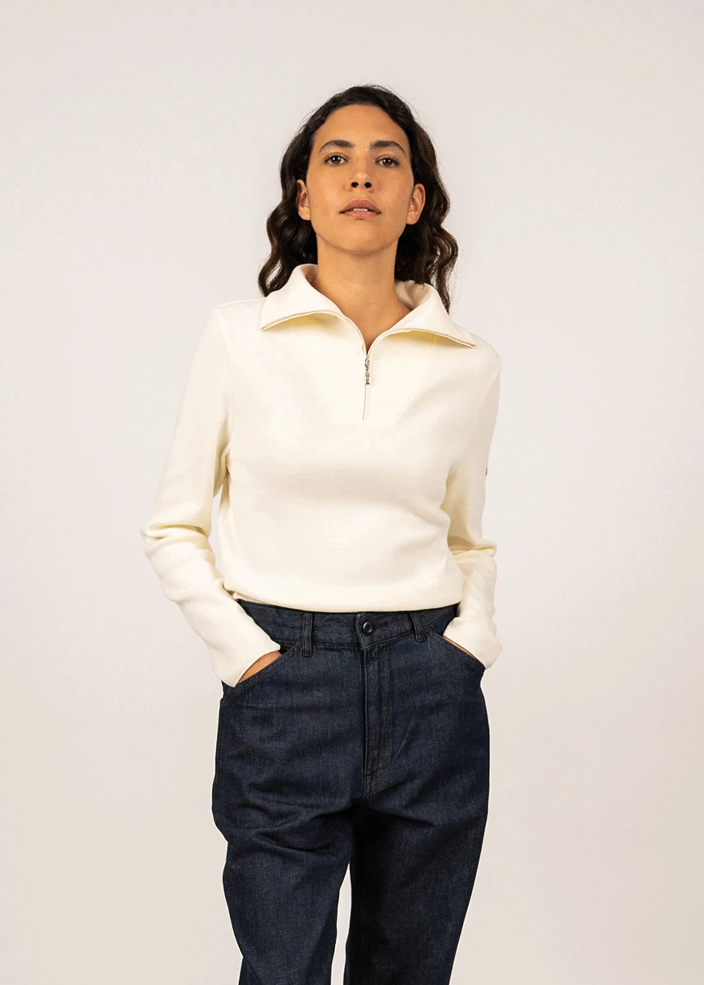 PASSERELLE - Cotton Trucker Sweater for Women (IVORY)