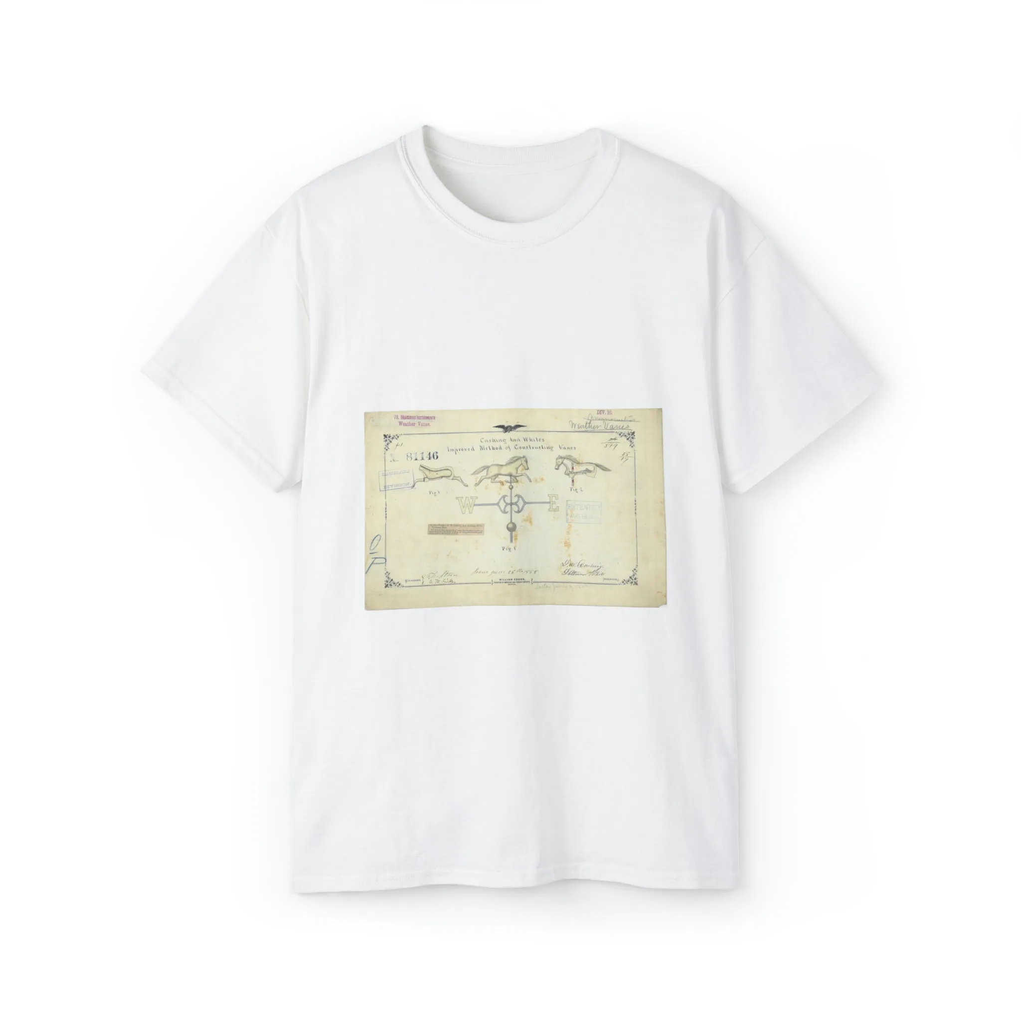 Patent drawing - Drawing of an Improved Method of Constructing Vanes Public domain  image White T-Shirt Gildan 2000 Cotton Unisex