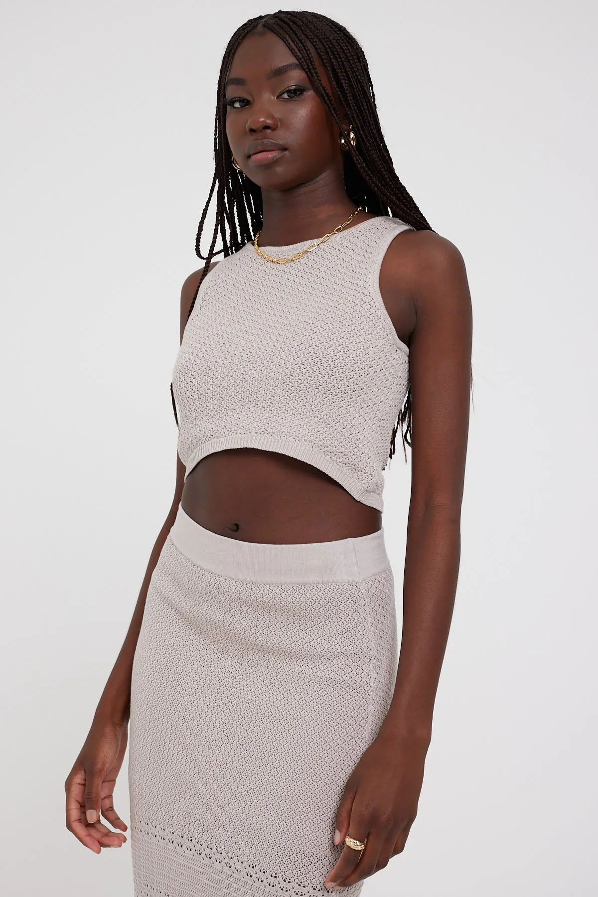 Perfect Stranger Soleil High Neck Knit Top Grey